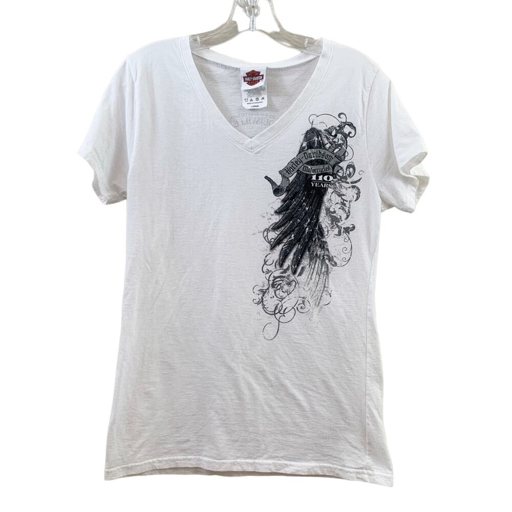 Harley-Davidson Angel Wing 110 Years Louisville V-Neck White/Black T-Shirt